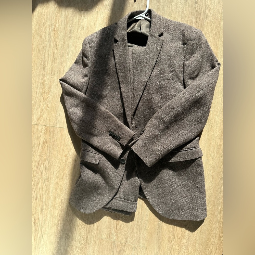 Jack & Jones Dark Brown Herringbone Tweed Suit